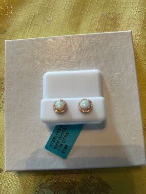 Sterling Silver White Opal Halo Stud Earrings